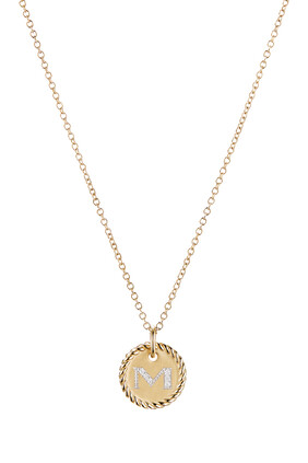 M Initial Charm Necklace, 18K Yellow Gold & Diamonds